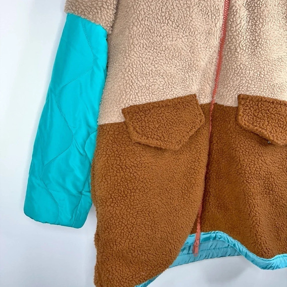 Moussy Reversilbe Mountain Parka Jacket Blue Brown Teddy Hooded Oversized - Picture 15 of 15